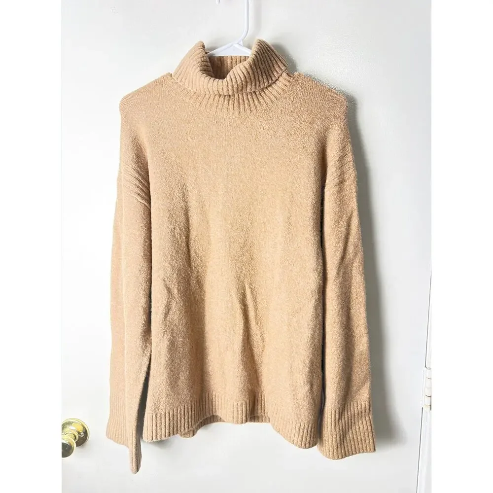 J.Crew Women's Relaxed Donegal Wool-Alpaca Turtleneck Sweater - Tan - Size M
